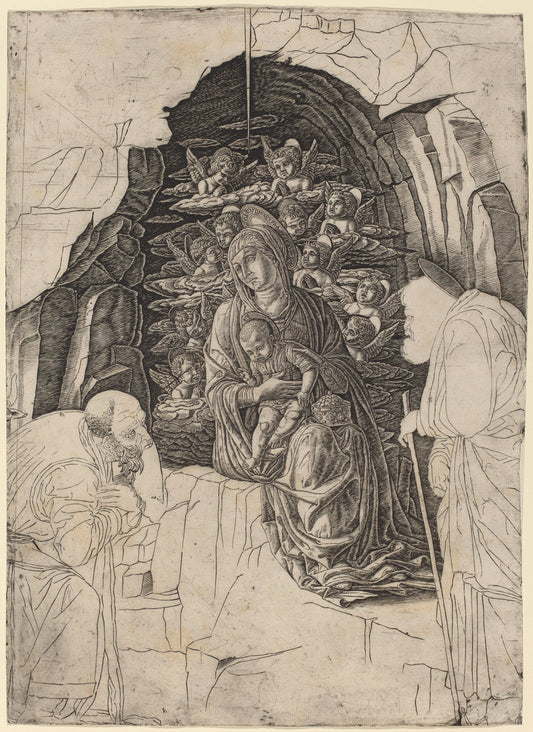 c. 1475/1480 by Workshop of Andrea Mantegna (The Adoration of the Magi (Virgin in the Grotto)), 16X12"(A3)Poster Print