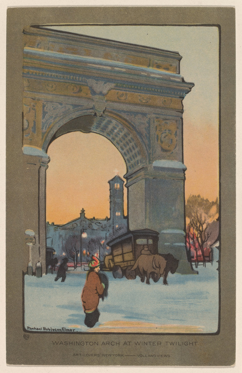 Washington Arch at Winter Twilight by Rachael Robinson Elmer (American, 1878 - 1919), 16X12"(A3)Poster Print