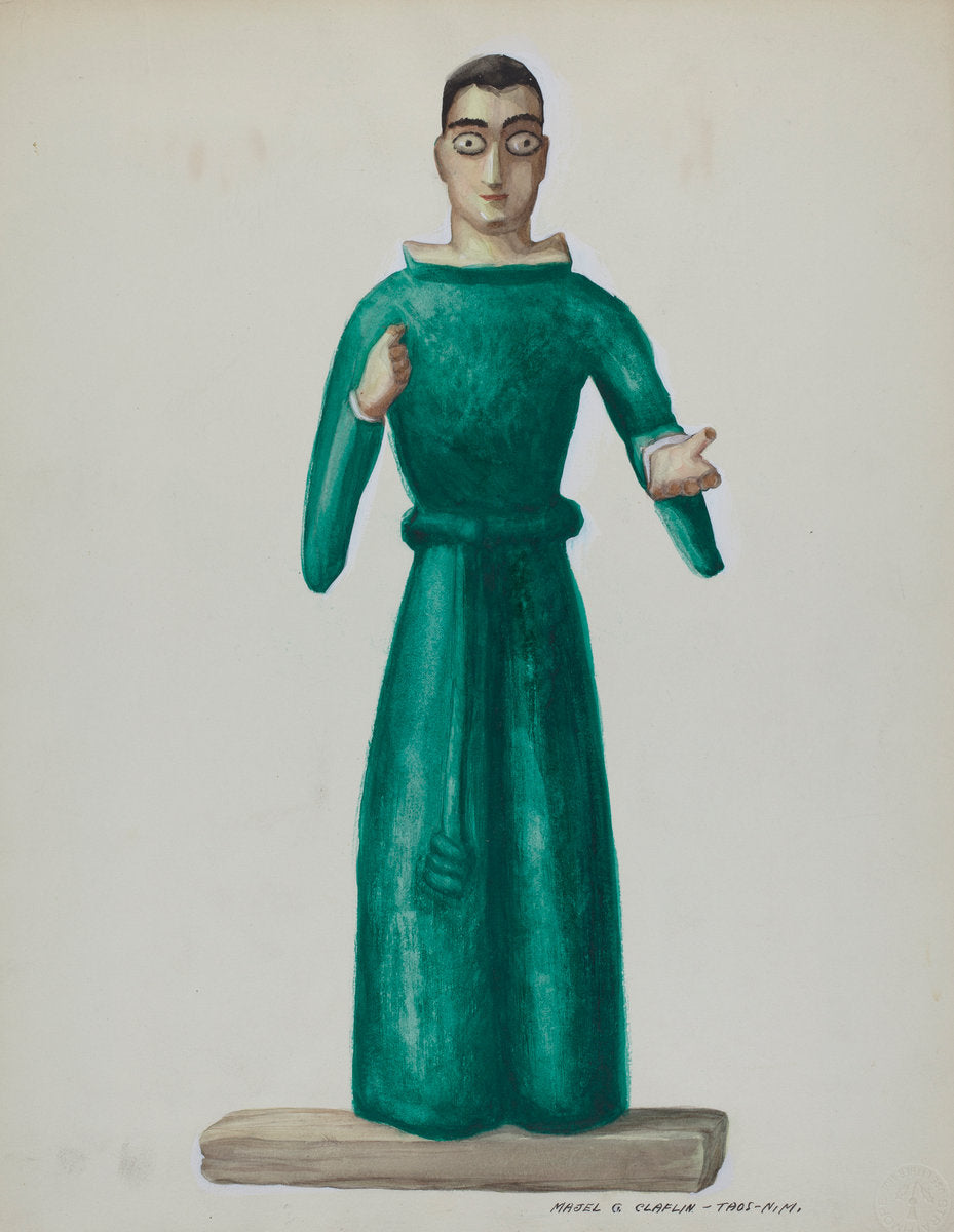 Wooden Santo in Bright Green Dress by Majel G. Claflin (American, active c. 1935), 16X12"(A3)Poster Print