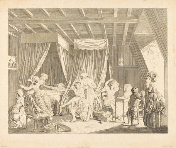 Le lever des ouvrieres en modes by Francois-Nicolas-Barthelemy Dequevauviller after Nicolas Lavreince (French, 1745 - c. 1807), 16X12"(A3)Poster Print
