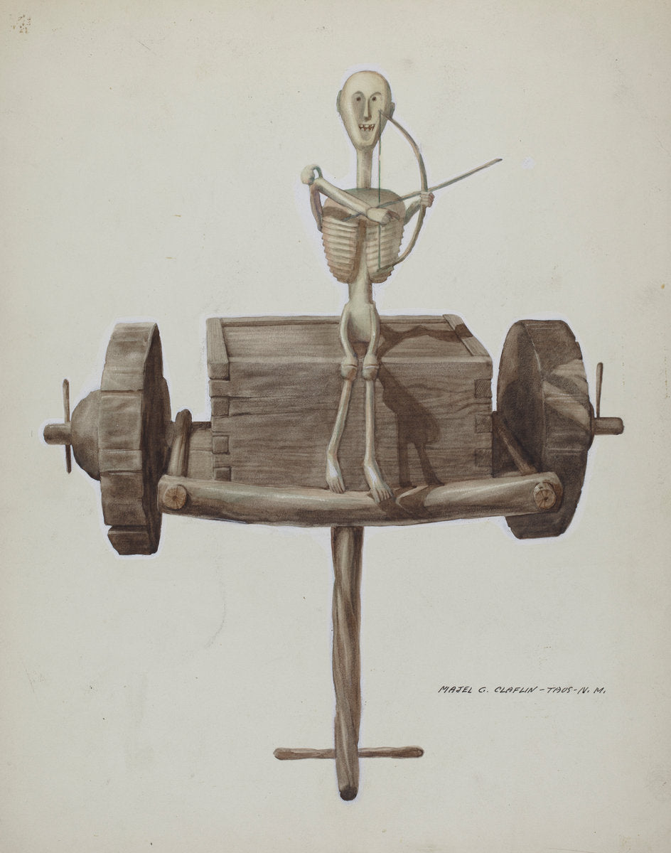 Penetente Death Cart & Death Figure by Majel G. Claflin (American, active c. 1935), 16X12"(A3)Poster Print