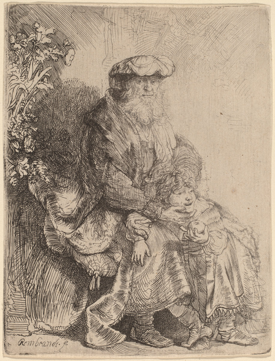 Abraham Caressing Isaac by Rembrandt van Rijn (Dutch, 1606 - 1669), 16X12"(A3)Poster Print