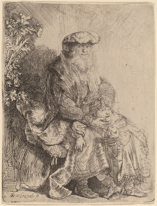 Abraham Caressing Isaac by Rembrandt van Rijn (Dutch, 1606 - 1669), 16X12"(A3)Poster Print
