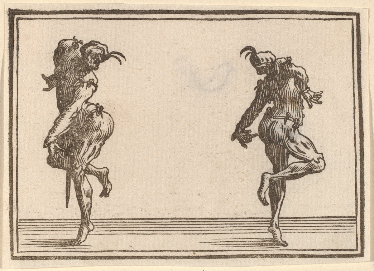 Two Pantaloons Dancing by Edouard Eckman after Jacques Callot (Flemish, born c. 1600), 16X12"(A3)Poster Print
