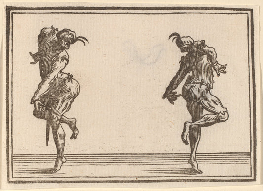 Two Pantaloons Dancing by Edouard Eckman after Jacques Callot (Flemish, born c. 1600), 16X12"(A3)Poster Print