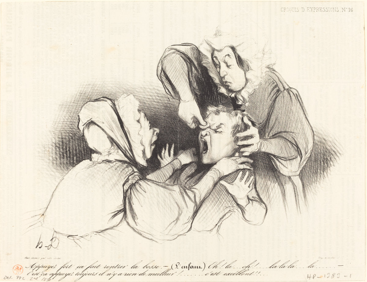 Appuyez fort, ça fait rentrer la bosse... by Honoré Daumier (French, 1808 - 1879), 16X12"(A3)Poster Print