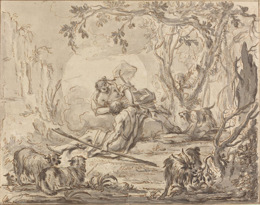 Diana and Endymion by Johann Heinrich Keller (Swiss, 1692 - 1765), 16X12"(A3)Poster Print