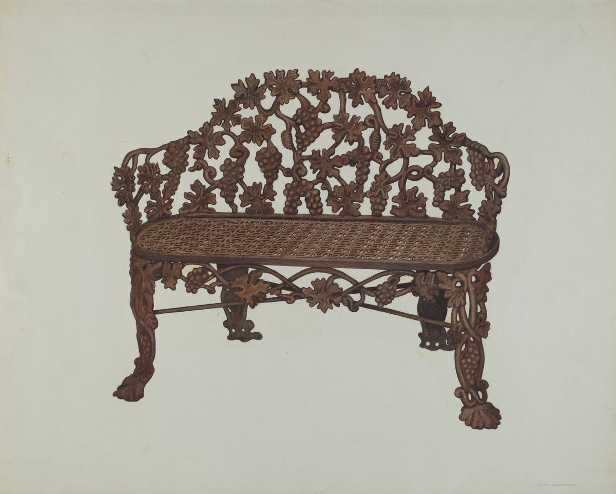 Bench in Cemetary Lot by Fred Hassebrock (American, active c. 1935), 16X12"(A3)Poster Print