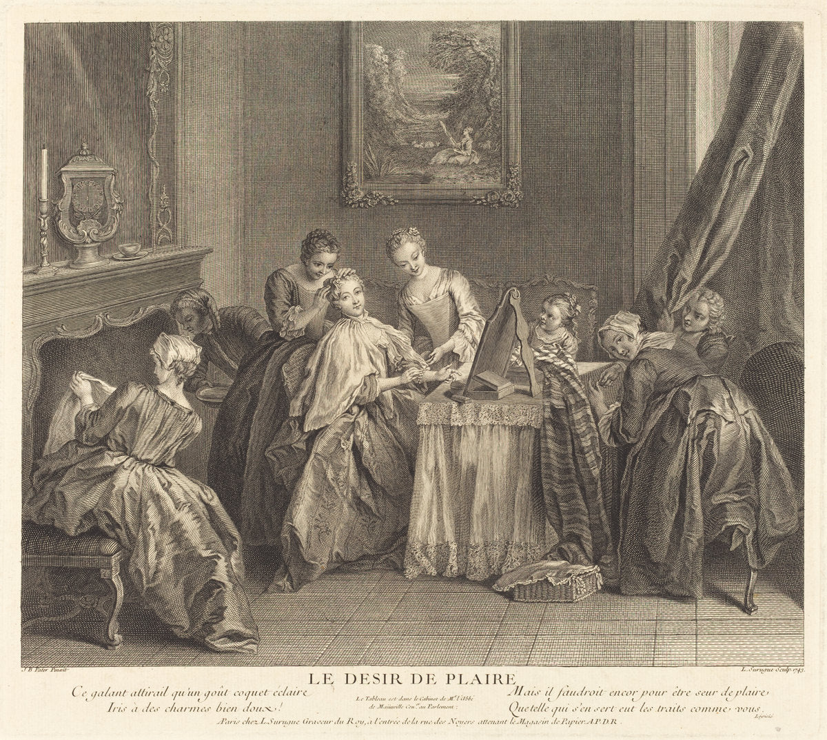 Le desir de plaire by Louis de Surugue de Surgis after Jean-Baptiste Joseph Pater (French, c. 1686 - 1762), 16X12"(A3)Poster Print