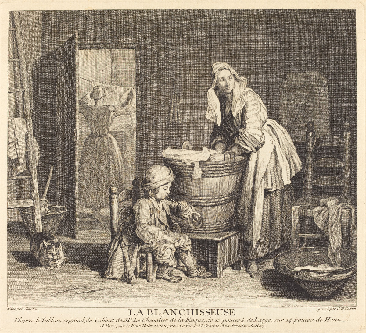 La Blanchisseuse by Charles-Nicolas Cochin I after Jean Siméon Chardin (French, 1688 - 1754), 16X12"(A3)Poster Print