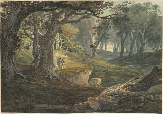 Travellers in a Woodland Glade by William Payne (British, c. 1760 - 1830), 16X12"(A3)Poster Print