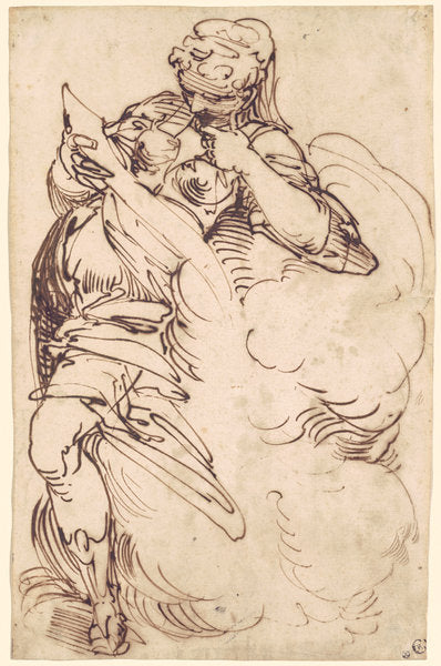A Standing Sibyl with a Scroll by Luca Cambiaso (Genoese, 1527 - 1585), 16X12"(A3)Poster Print