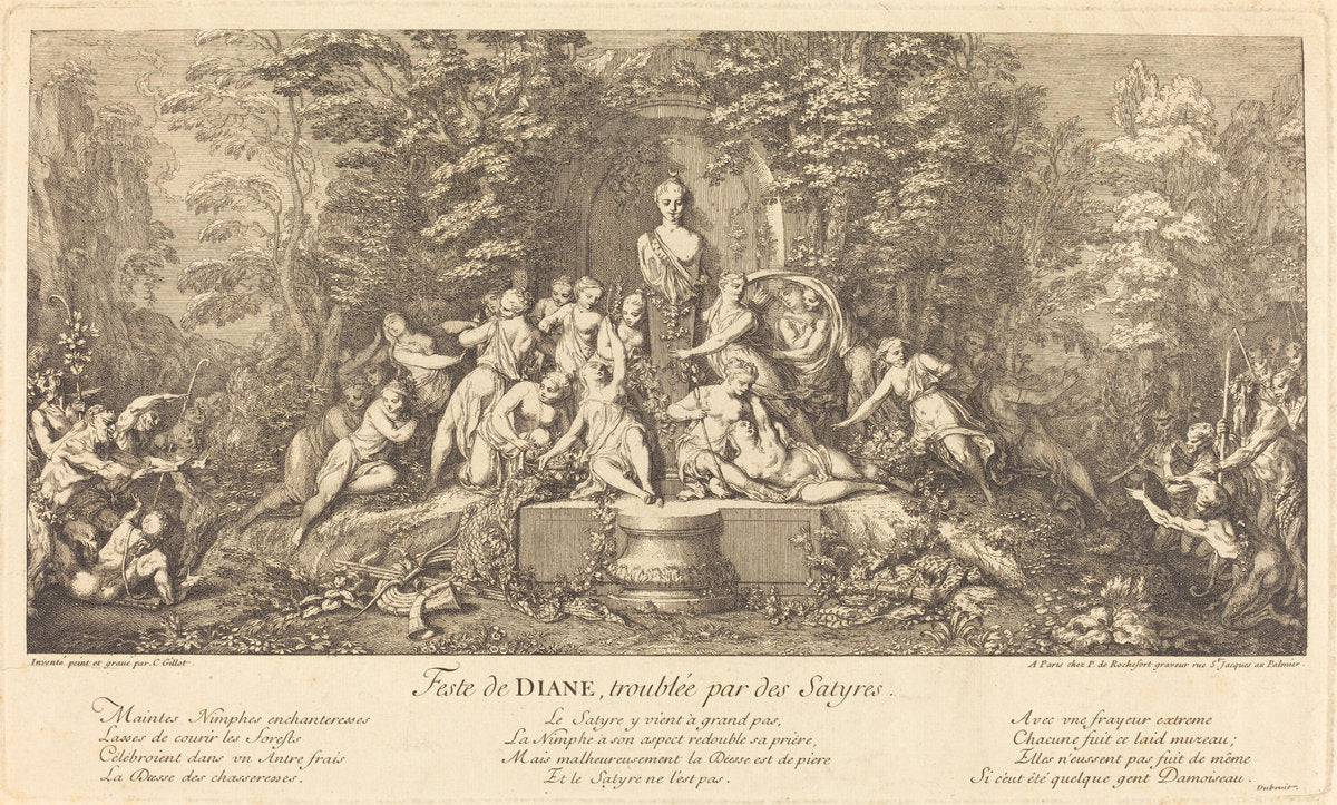 Feste de Diane, Troublee par des Satyres (Feast of Diana Disrupted by Satyrs) by Claude Gillot (French, 1673 - 1722), 16X12"(A3)Poster Print
