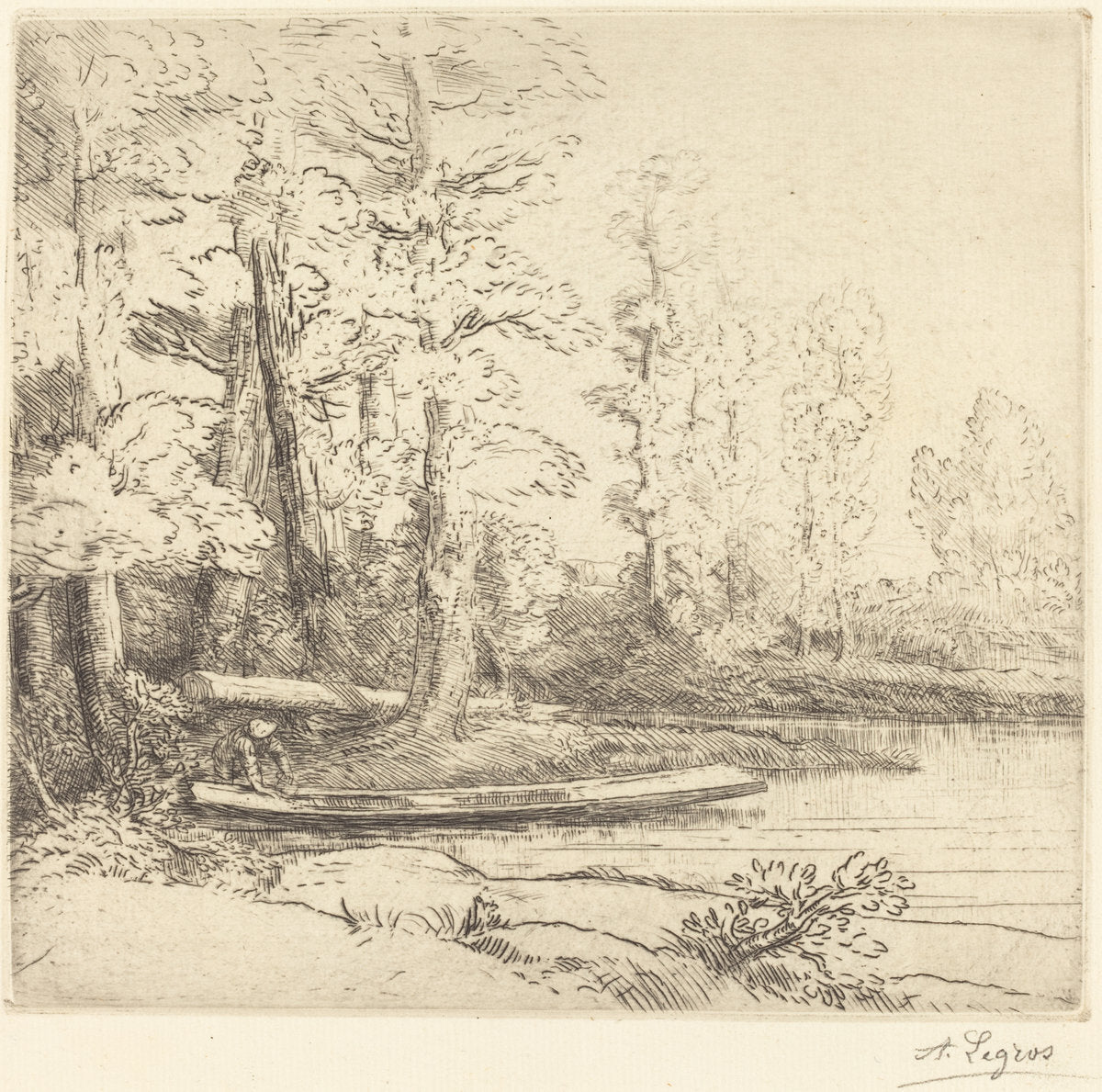 Trees at Water's Edge (Les arbres au bord de l'eau) by Alphonse Legros (French, 1837 - 1911), 16X12"(A3)Poster Print