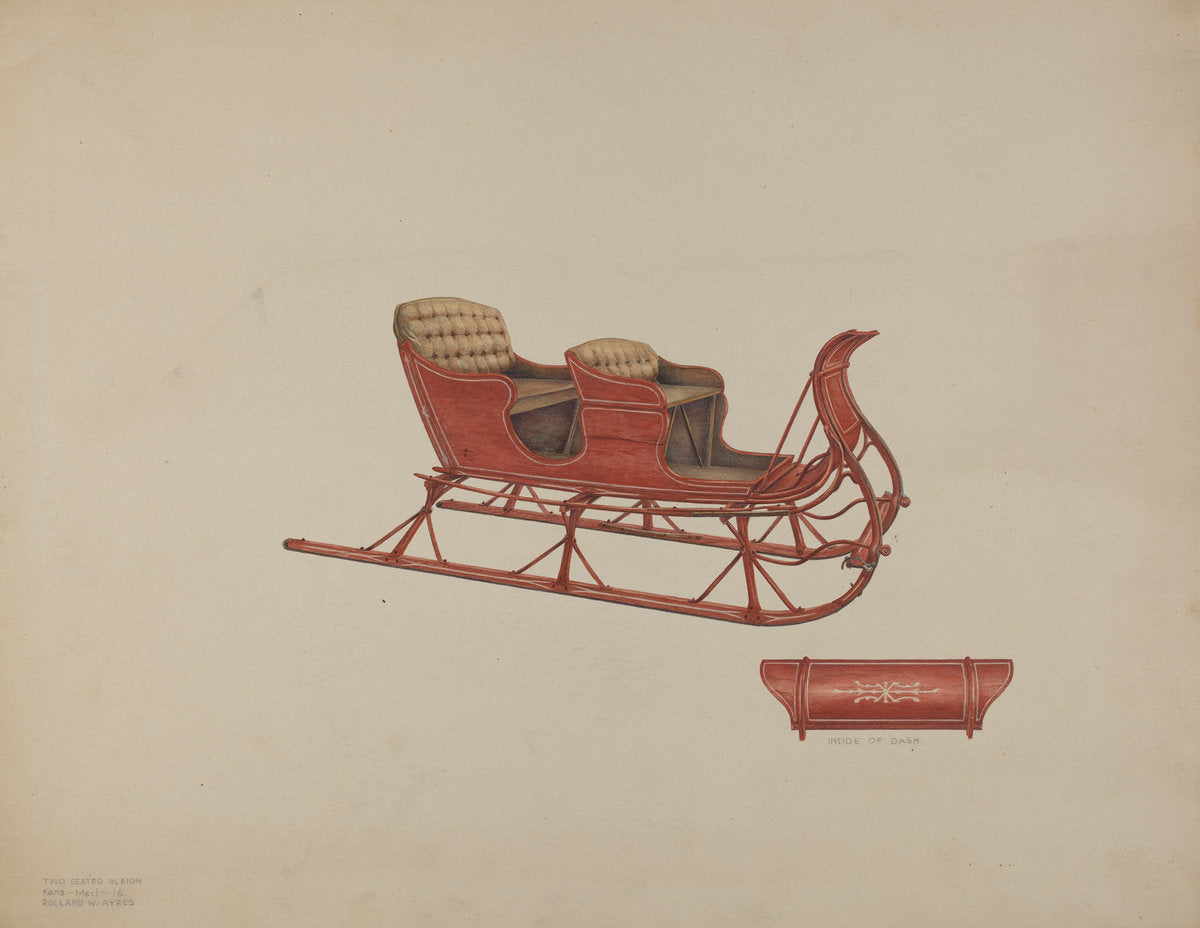 Two Seated Sleigh by Rolland Ayres (American, active c. 1935), 16X12"(A3)Poster Print