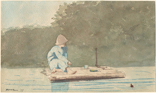 Boy on a Raft by Winslow Homer (American, 1836 - 1910), 16X12"(A3)Poster Print