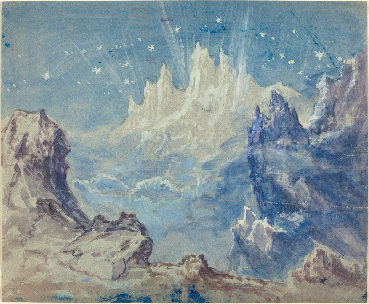 Fantastic Mountainous Landscape with a Starry Sky by Robert Caney (British, 1847 - 1911), 16X12"(A3)Poster Print