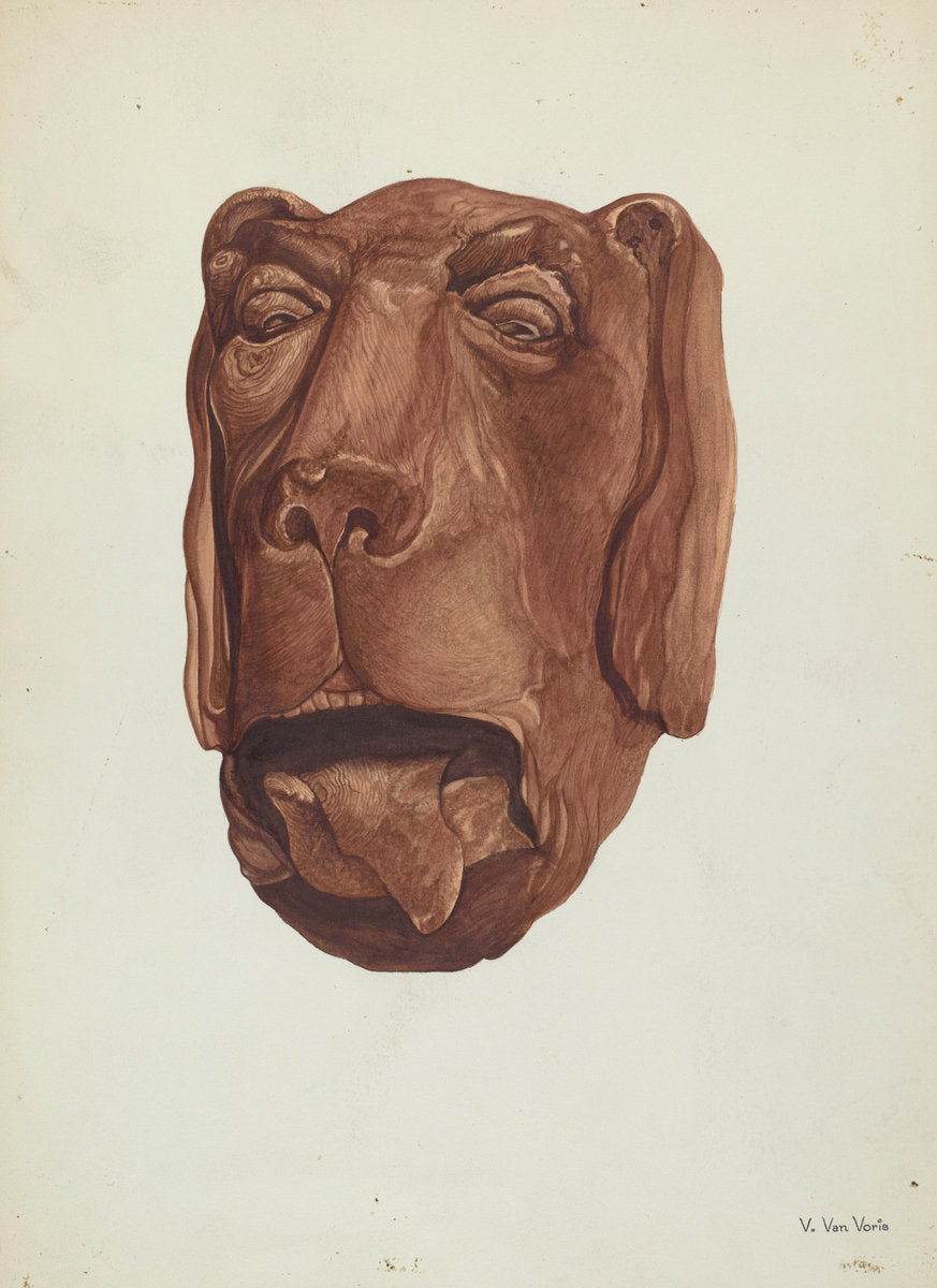 Carved Dog's Head by Vera Van Voris (American, active c. 1935), 16X12"(A3)Poster Print