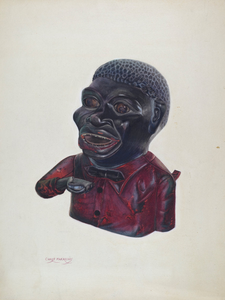 Cast Iron Toy Bank: "Jolly Nigger" by Chris Makrenos (American, active c. 1935), 16X12"(A3)Poster Print