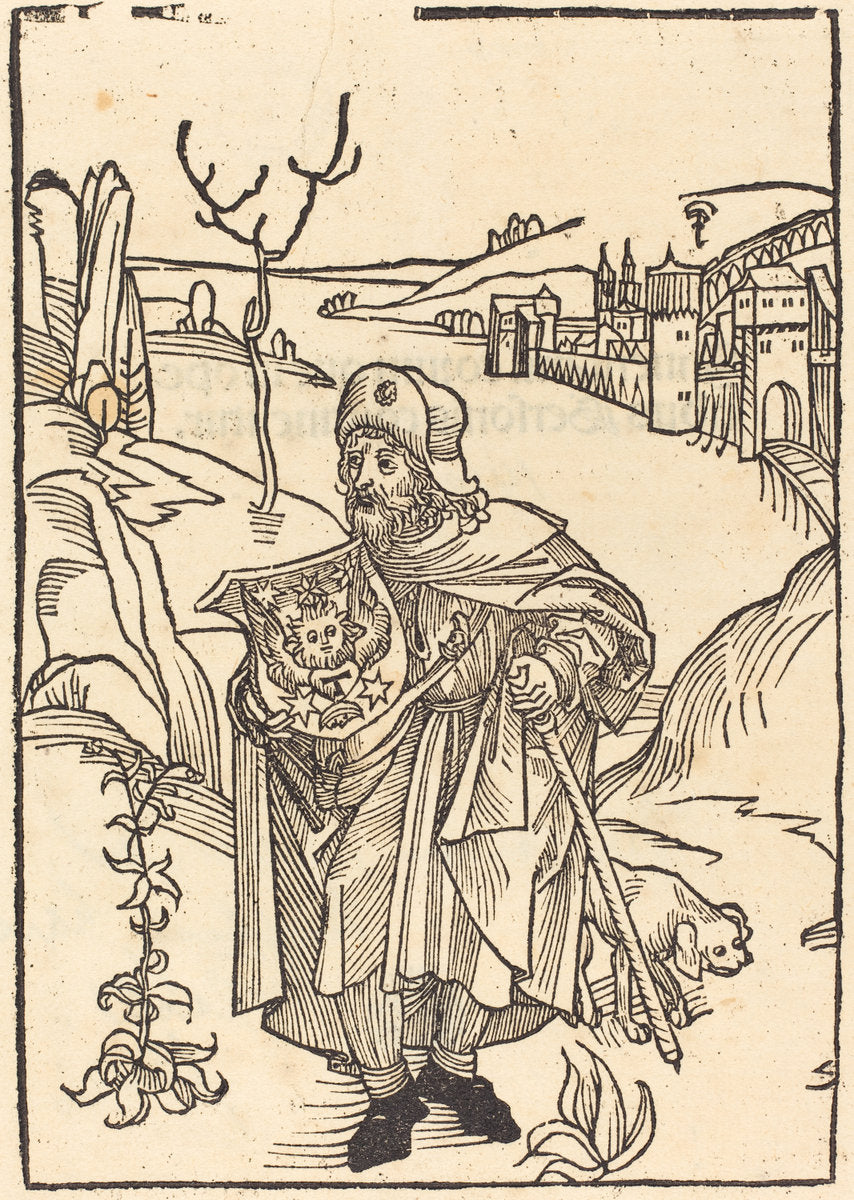 in or before 1488 by German 15th Century (Gerson as Pilgrim with Town in Background), 16X12"(A3)Poster Print