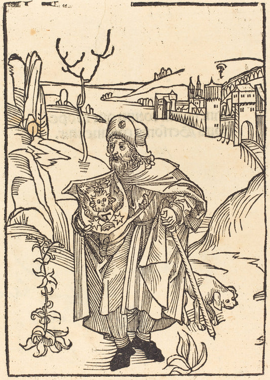 in or before 1488 by German 15th Century (Gerson as Pilgrim with Town in Background), 16X12"(A3)Poster Print