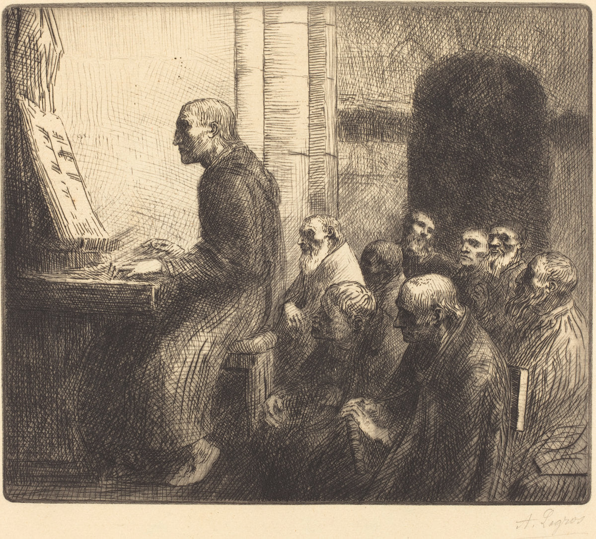 Monk Playing the Organ in Church (Moine jouant de l'orgue a l'eglise) by Alphonse Legros (French, 1837 - 1911), 16X12"(A3)Poster Print