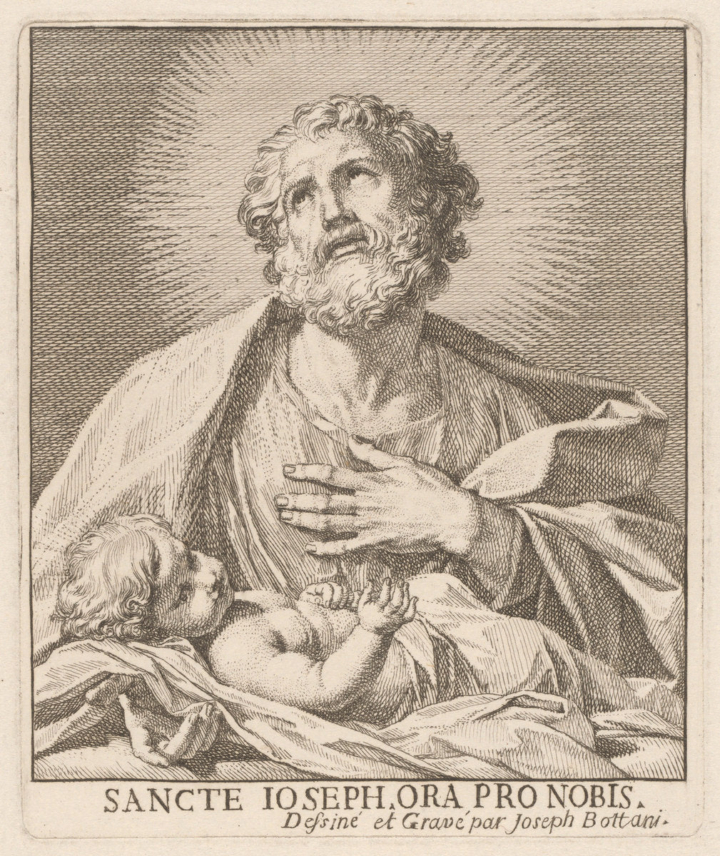 Saint Joseph and the Infant Jesus by Giuseppe Bottani (Italian, 1717 - 1784), 16X12"(A3)Poster Print