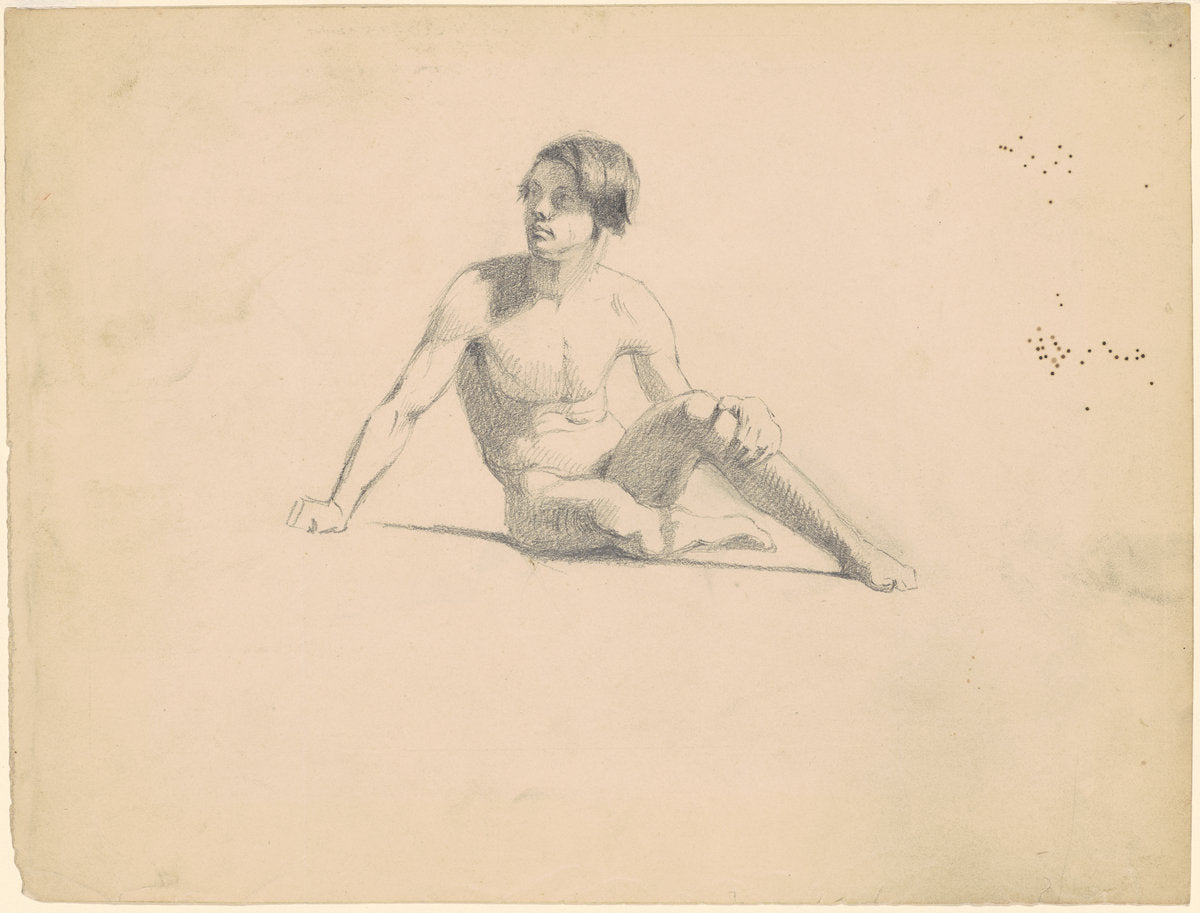 Seated Male Nude [recto] by James Goodwyn Clonney (American, 1812 - 1867), 16X12"(A3)Poster Print