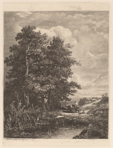 Riders by a Pond by Alexandre Calame (Swiss, 1810 - 1864), 16X12"(A3)Poster Print