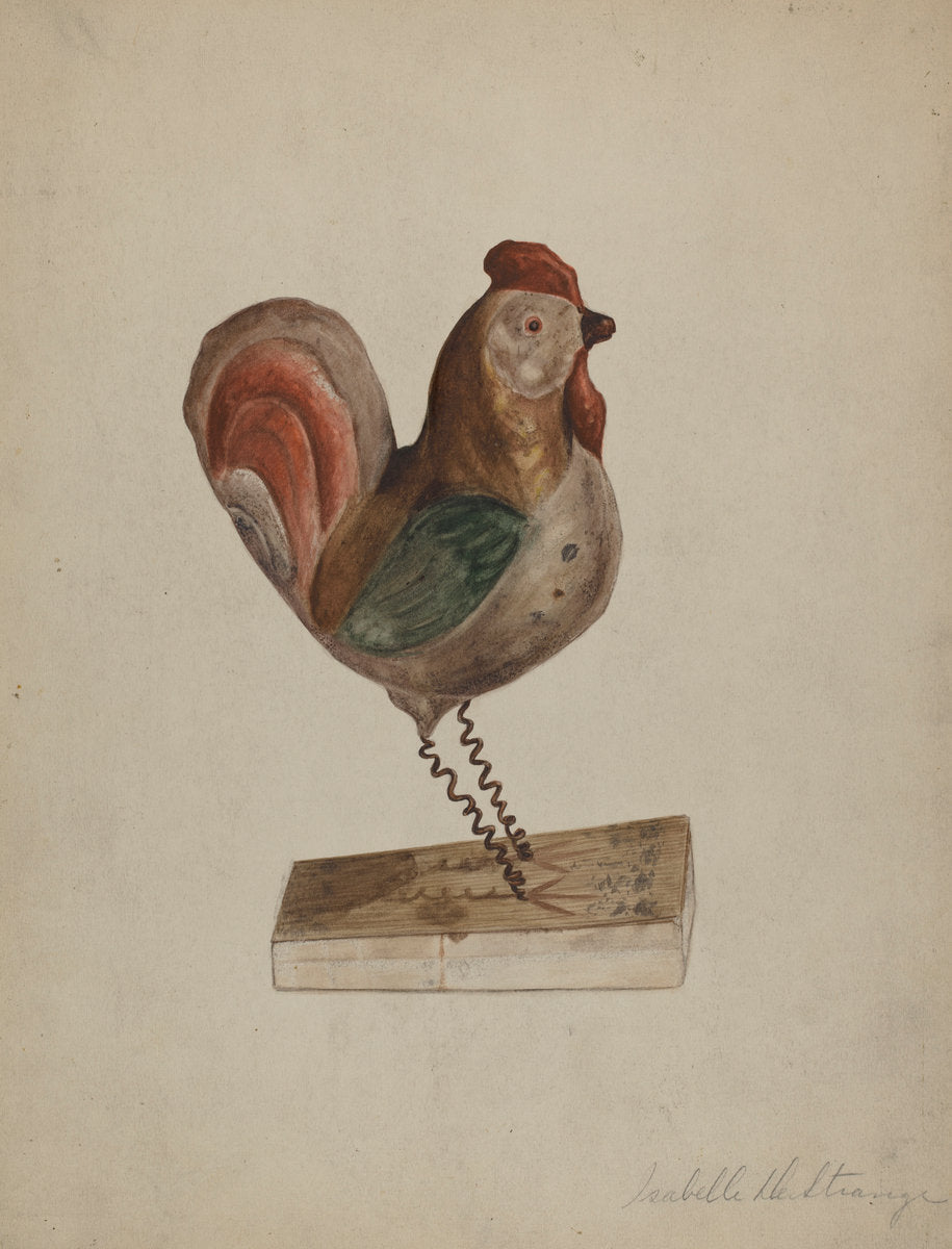 Pa. German Toy Rooster with Bellows by Isabelle De Strange (American, active c. 1935), 16X12"(A3)Poster Print
