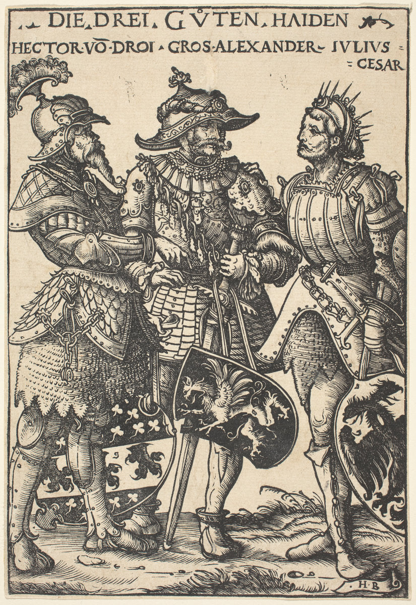 Hector, Alexander and Julius Caesar by Hans Burgkmair I (German, 1473 - 1531), 16X12"(A3)Poster Print