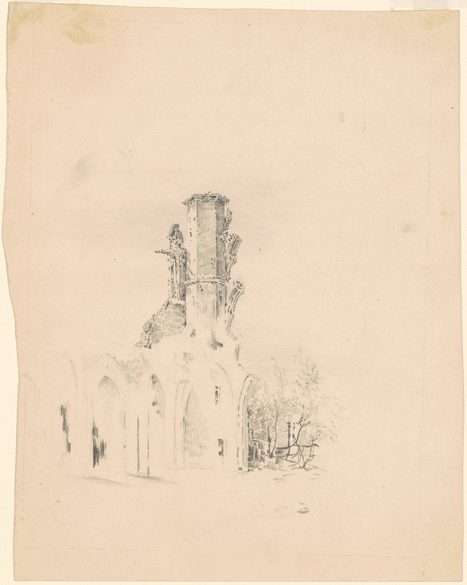 A Gothic Ruin by James Goodwyn Clonney (American, 1812 - 1867), 16X12"(A3)Poster Print