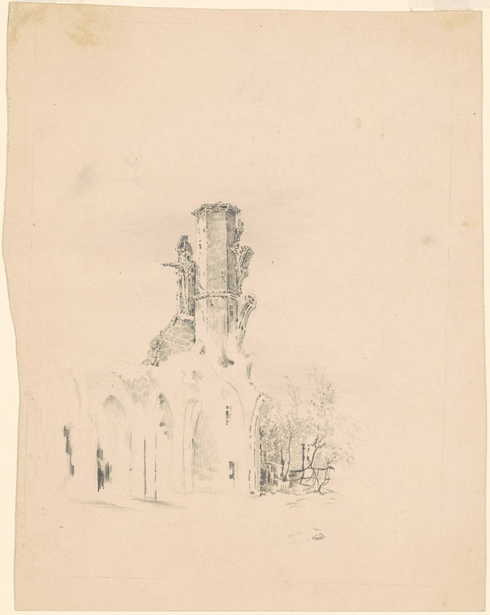 A Gothic Ruin by James Goodwyn Clonney (American, 1812 - 1867), 16X12