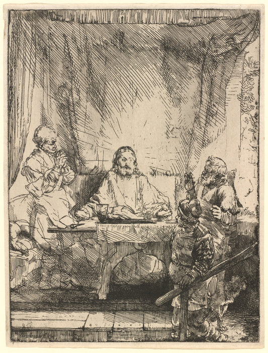 Christ at Emmaus: the Larger Plate by Rembrandt van Rijn (Dutch, 1606 - 1669), 16X12"(A3)Poster Print