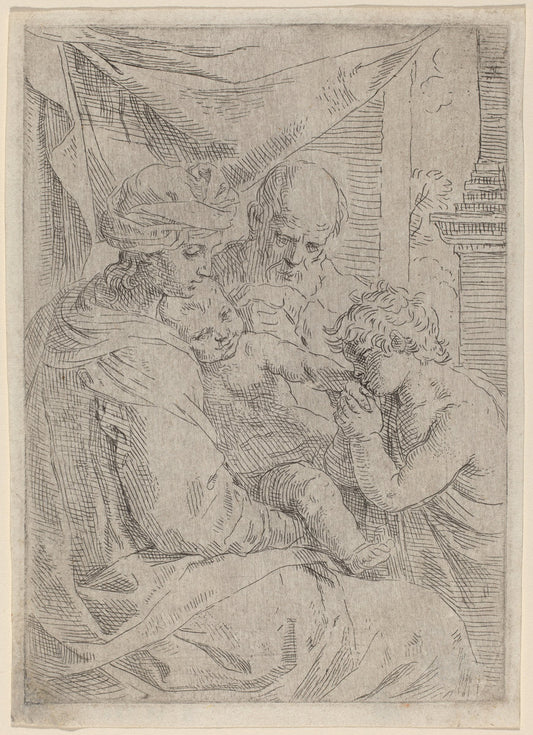 The Virgin and Child with Saint John by Simone Cantarini (Italian, 1612 - 1648), 16X12"(A3)Poster Print