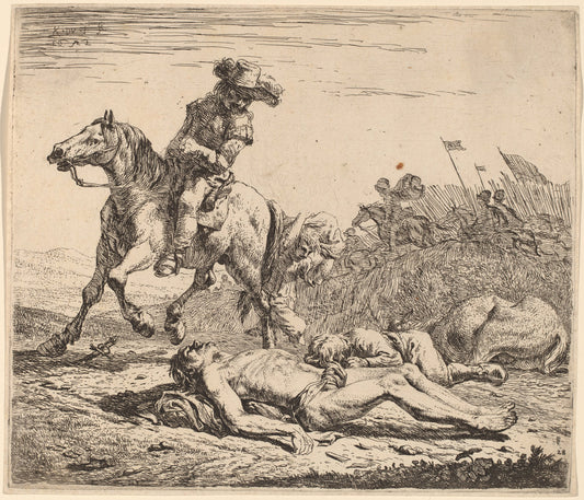 Battlefield by Karel Dujardin (Dutch, c. 1622 - 1678), 16X12"(A3)Poster Print