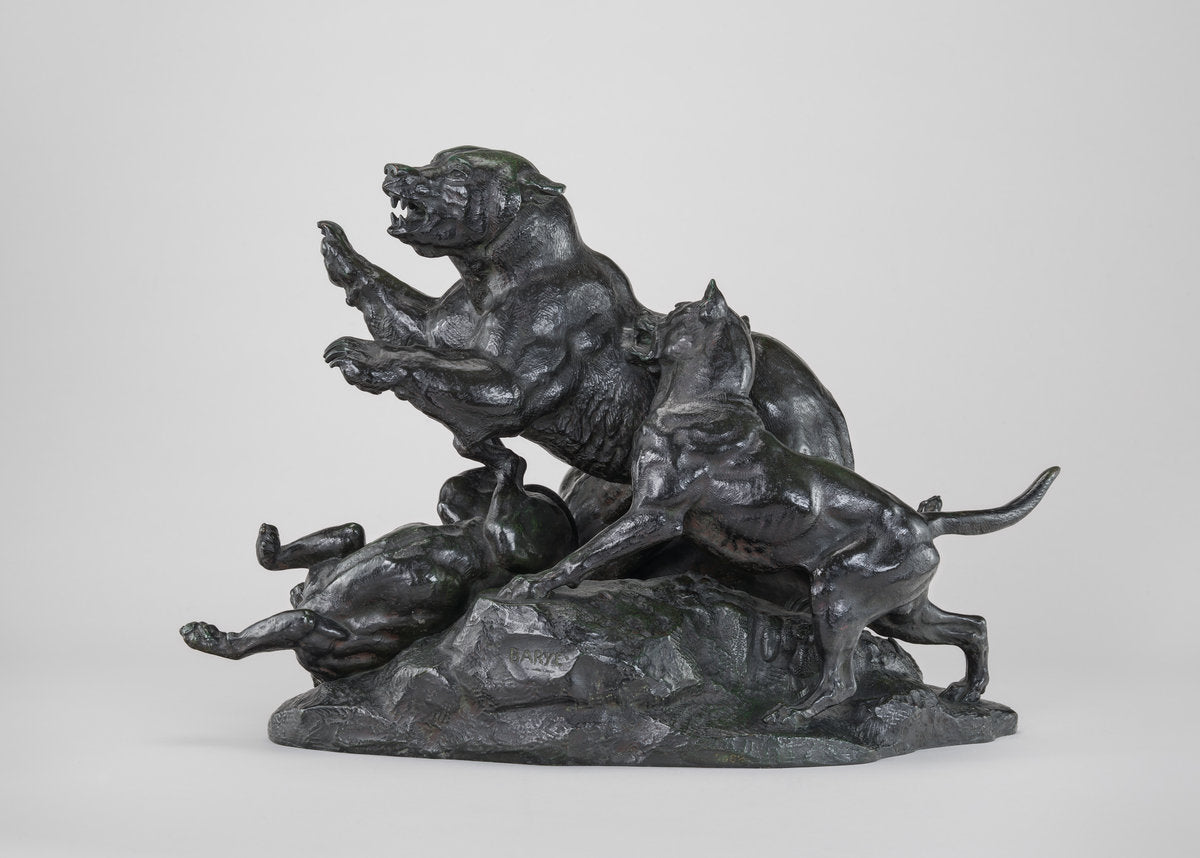 Bear Fleeing from Dogs by Antoine-Louis Barye (French, 1795 - 1875), 16X12"(A3)Poster Print