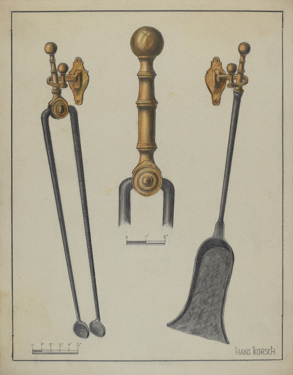 Fire Tongs, Shovel, and Jamb Hooks by Hans Korsch (American, active c. 1935), 16X12"(A3)Poster Print