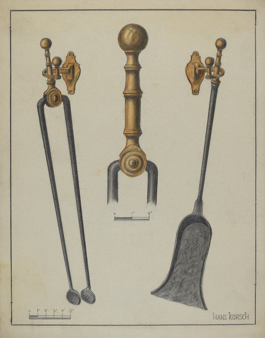 Fire Tongs, Shovel, and Jamb Hooks by Hans Korsch (American, active c. 1935), 16X12"(A3)Poster Print