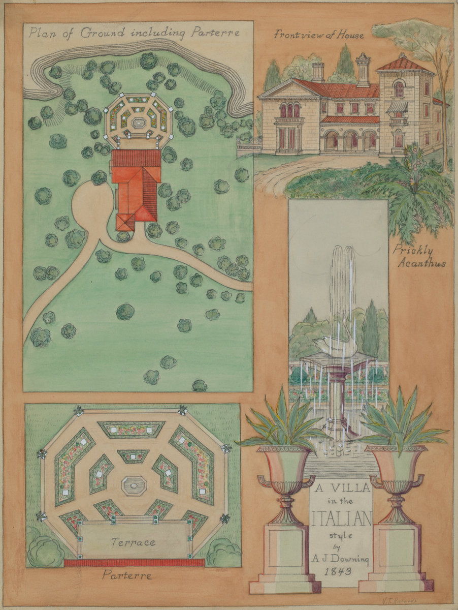 Italian Style Villa by Virginia Richards (American, active c. 1935), 16X12"(A3)Poster Print