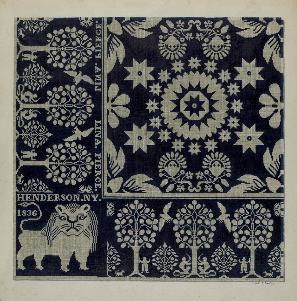 Tyler Coverlet (Section) by Arthur G. Merkley (American, active c. 1935), 16X12"(A3)Poster Print