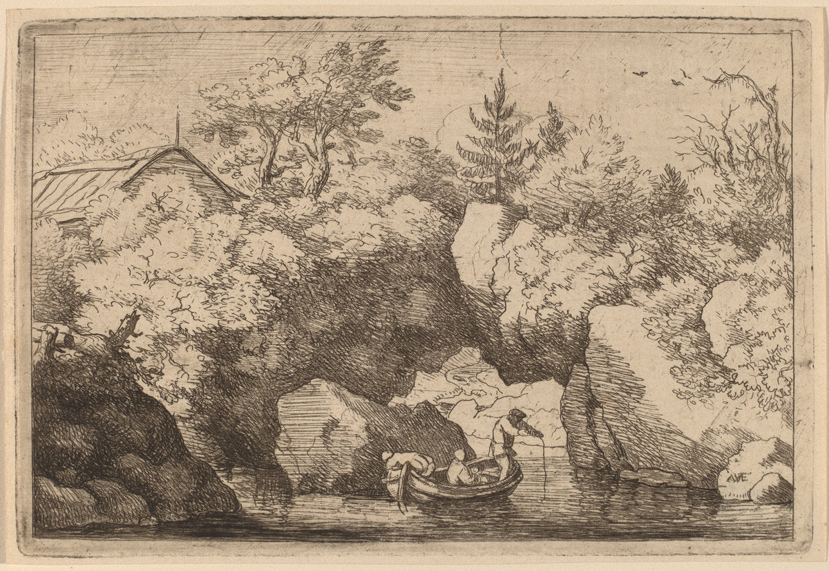 Skiff under a Cleft Rock by Allart van Everdingen (Dutch, 1621 - 1675), 16X12"(A3)Poster Print