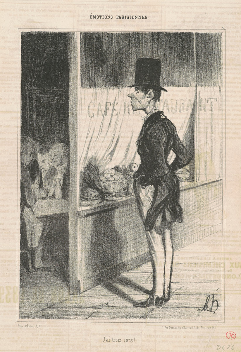 J'ai trois sous by Honoré Daumier (French, 1808 - 1879), 16X12"(A3)Poster Print