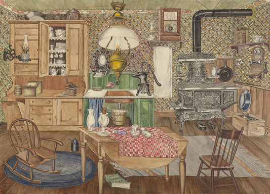 Rural Kitchen by Perkins Harnly (American, 1901 - 1986), 16X12"(A3)Poster Print