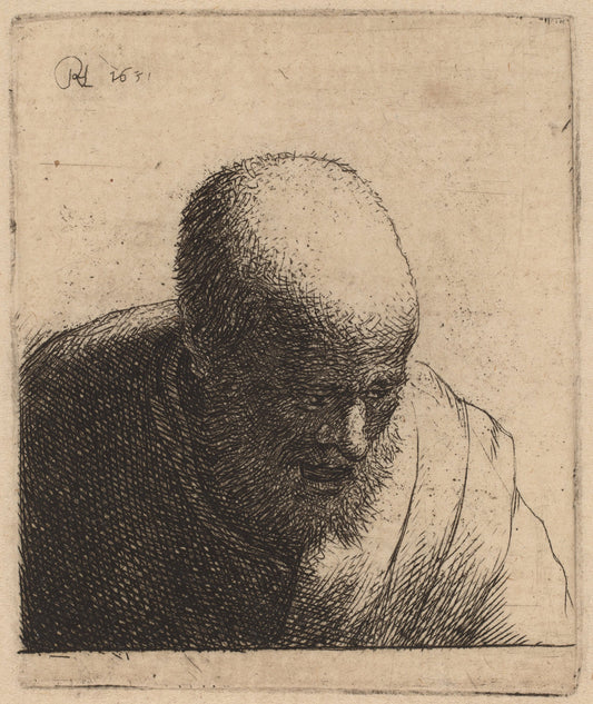 Bald Man with Open Mouth, Looking Down by Rembrandt van Rijn and Studio of Rembrandt van Rijn (Dutch, 1606 - 1669), 16X12"(A3)Poster Print