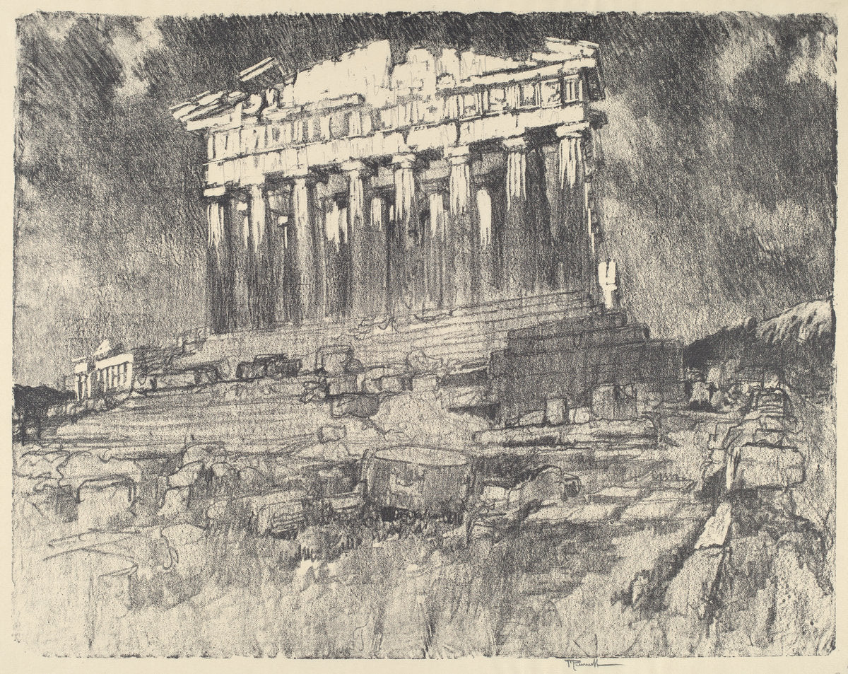 The Facade of the Parthenon, Sunset by Joseph Pennell (American, 1857 - 1926), 16X12"(A3)Poster Print