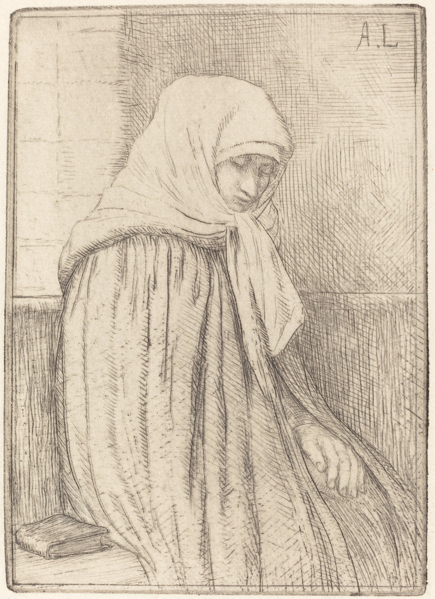 Young Peasant Seated in a Church (Jeune paysanne assise dans une eglise) by Alphonse Legros (French, 1837 - 1911), 16X12"(A3)Poster Print