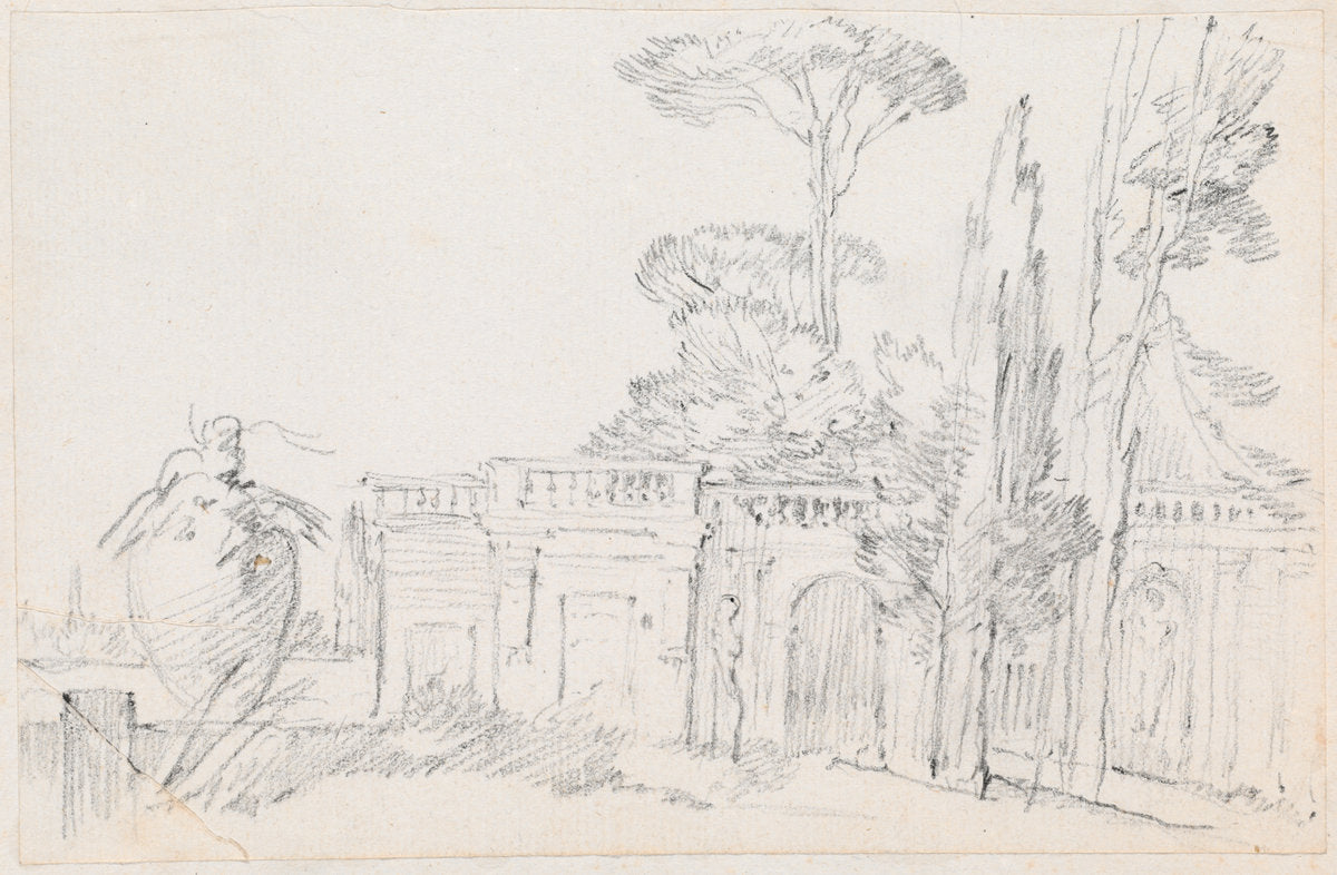 Gardens of an Italian Villa by Joseph-Marie Vien (French, 1716 - 1809), 16X12"(A3)Poster Print