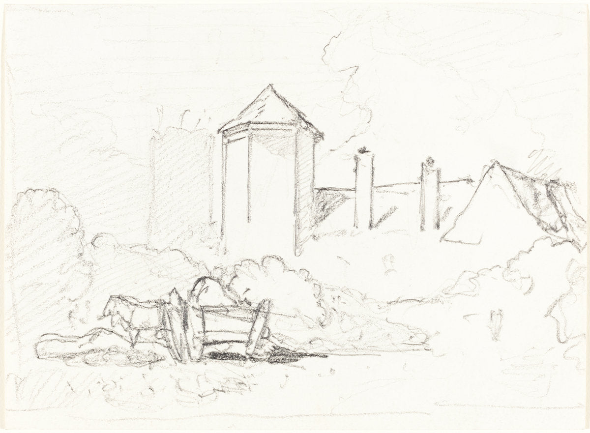 Sketch of Buildings with Cart and Horses in Foreground by John Sell Cotman (British, 1782 - 1842), 16X12"(A3)Poster Print