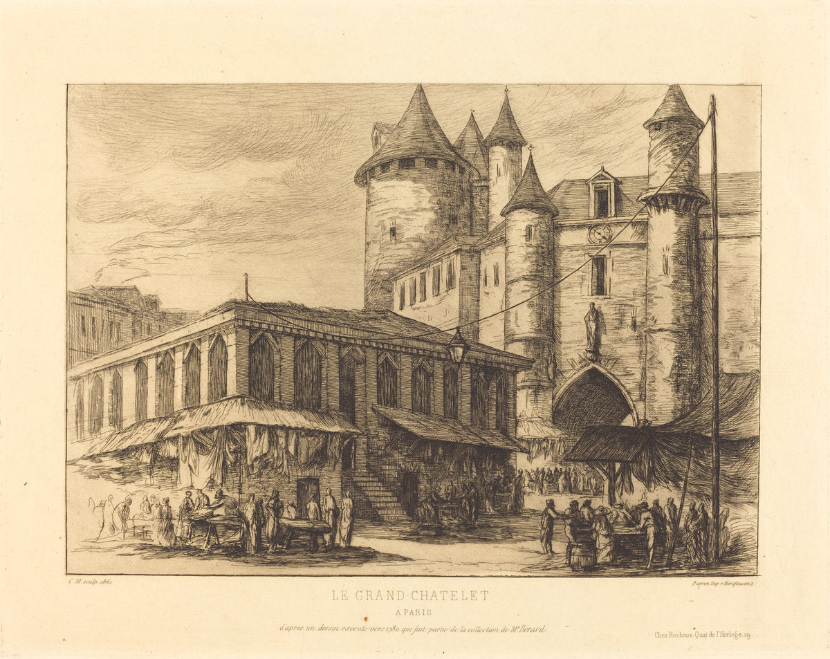 Le Grand Chatelet, Paris, vers 1780 (The Grand Chatelet, Paris, about 1780) by Charles Meryon (French, 1821 - 1868), 16X12"(A3)Poster Print